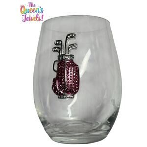 The Queen's Jewels Pink Golf Bag Stemless Wine Glass